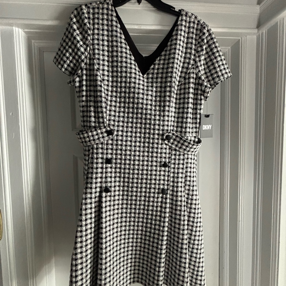 DKNY Black and White Checkered Dress